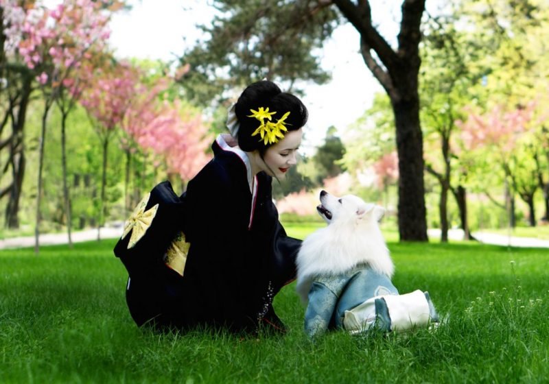 Geisha Rules for Western Woman beautiful Geisha and the dog in the park | The Sublime Woman