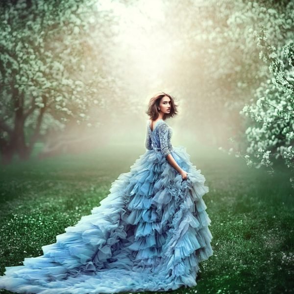 Practice Woman's Vishuddha Chakra Healing beautiful woman in blue fluffy dress in the woods | The Sublime Woman