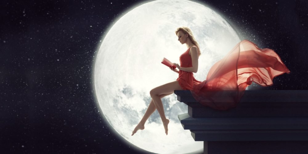 Three Levels Of Moon Energy beautiful woman in dress with the Moon | The Sublime Woman